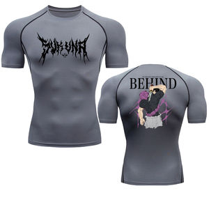 Chemises à manches courtes de compression avec logo personnalisé, vêtements de fitness pour hommes, tissu respirant pour la musculation - Product Image 3