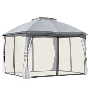 Gazebo Moderno 10x12 con Tettoia Ventilata e Pareti Laterali con Cerniera, Struttura in Acciaio Grigia per Cortile, Uso Esterno, Palo in Alluminio, Arredamento da Esterno - Product Image 1