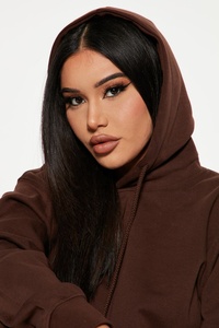 Vente en gros Sweat à capuche unisexe en coton épais 400 g/m² marron uni, coupe oversize à épaules tombantes, personnalisable avec logo, pour femme, collection automne - Product Image 3