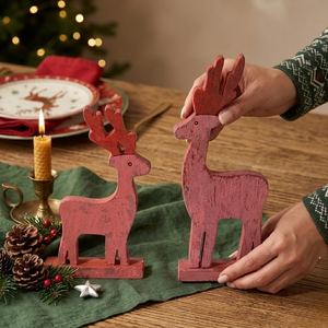 Decoración Navideña de Ciervo de Madera |   Figura de Reno Rústica |   Adorno Navideño para Mesa |   Decoración Festiva para Fiestas en Casa, Regalo - Product Image 2