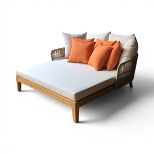 Modern Outdoor Solid Teak Wood Daybed Lounge Sofa <b>Thick</b> Cushion <b>Rope</b> Armrest-Durable Eco-Friendly Hotel Villa Patio Furniture - Product Image 4