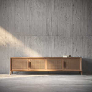 Meuble TV moderne en bois massif avec rangement, en bois de Sheesham artisanal, unité de divertissement pour salon, écologique et durable - Product Image 3