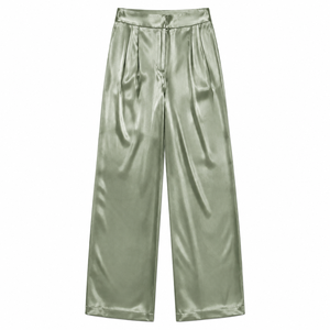 Pantalon large en toile taille haute pour femme, coupe droite, fermeture éclair, élégant et discret, idéal pour le bureau, les soirées et les occasions spéciales. - Product Image 2