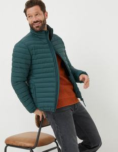 Blouson matelassé vert foncé pour homme, col montant, fermeture éclair, coupe-vent, décontracté, coupe ajustée, rembourrage en polyester, pour l'automne - Product Image 3