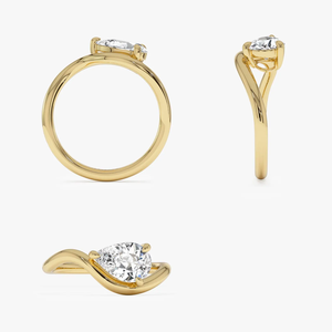Bague de fiançailles tendance en or massif 14 carats, qualité excellente, diamant de laboratoire taille poire 1 carat, ensemble de luxe - Product Image 2