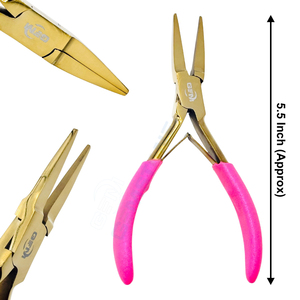 Professional Hair Extension Fitting Plier | <b>Long</b> <b>Nose</b> Precision Stainless Steel Gold Finish GEMSTONE ENTERPRISES Model P-153 - Product Image 1