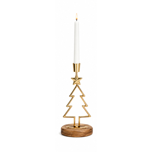 Porte-bougie vintage de Noël, support de bougie conique vintage en forme d'étoile et d'arbre dorés pour centre de table de mariage ou de fête - Product Image 3