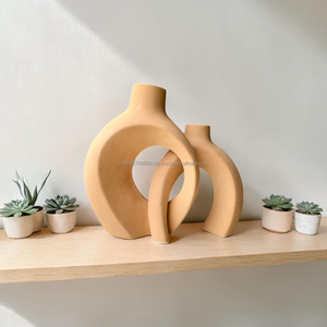 AG Elements Scandinavian Style Minimalist Ceramic Terracotta <b>Vase</b> <b>Set</b> Shape Textured Design Modern Nordic Flower <b>Vase</b> for Home - Product Image 1