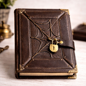 Diario de Tapa Dura de Cuero con Diseño de Telaraña en Relieve Hecho a Mano con Candado, Libro de Hechizos Gótico, Libro de Sombras Vintage, Regalo de Brujería Wicca - Product Image 2