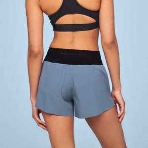 Shorts de sport respirants pour femmes, taille mi-haute, en molleton bleu avec boutons, en Spandex/Polyester, qualité supérieure - Product Image 4