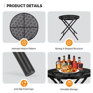 18-Inch Metal Steel <b>Folding</b> Patio Side <b>Table</b> Round <b>Coffee</b> <b>Table</b> with Flower Cutouts for Yard Balcony Garden Outdoor Furniture - Product Image 3