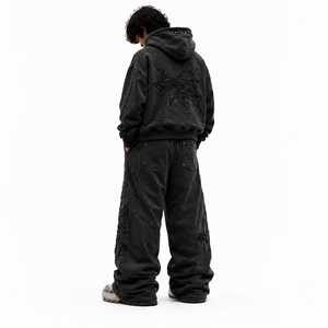 Ensemble de survêtement pour homme en coton 100% premium, sweat-shirt streetwear personnalisé et pantalon de survêtement large, broderie 3D oversize, effet délavé, OEM ODM - Product Image 2