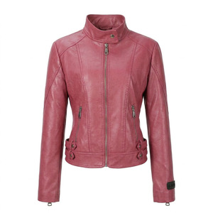 Chaqueta de Cuero Sintético Rosa para Mujer, Marca Kadia, con Logotipo Personalizado 2026, Corte Ajustado, Estilo Motero, con Cuello Alto y Hebillas Ajustables - Product Image 4