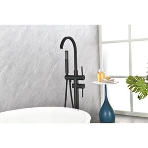 Rubinetto per vasca da bagno a pavimento ad alta portata con doccetta e beccuccio girevole - Rubinetti per vasca e doccia a pavimento - Product Image 2