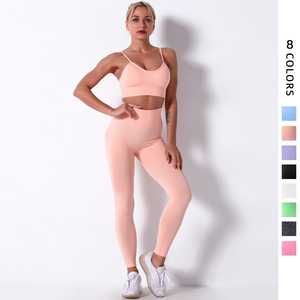 Seamless Yoga Set High Waisted <b>Leggings</b> and Sports Bra Two Piece Workout Outfit Breathable Fitness Clothing for Women Gym Wear - Product Image 4