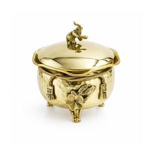 Brass Elephant Handi with Lid Antique Finish Decorative Storage Pot with <b>Floral</b> Design Legs Masala <b>Box</b> Dry Fruit Contain - Product Image 1