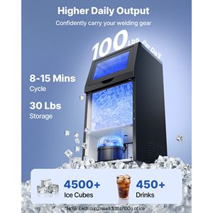 Macchina Professionale per Ghiaccio in Acciaio Inox, Capacità 100 Libbre/24h, Stoccaggio 30 Libbre, Installazione Integrata/Autonoma/Sotto Bancone - Product Image 2