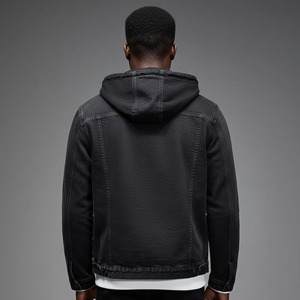 Chaqueta con Capucha de Mezclilla Negra para Hombre, Corte Regular, Color Sólido, Estilo Casual, 100% Algodón, Resistente al Viento, Ecológica, para Otoño e Invierno - Product Image 3