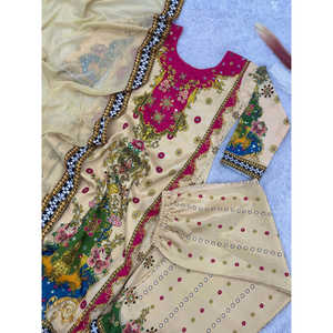 Women's Fancy Suit <b>Set</b> with Beautiful Digital Print and Real <b>Mirror</b> Hand Work - Product Image 5
