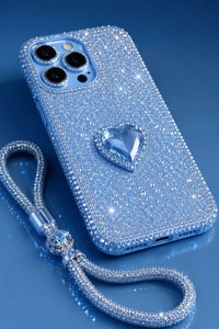 Funda de Teléfono Hecha a Mano con Cuentas de Vidrio Bordadas, Diseño de Pez, Color Azul, Base de Poliéster, Rectangular - Product Image 4