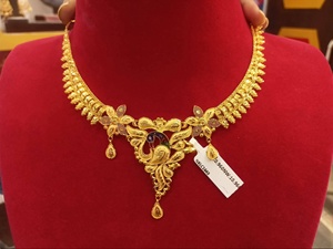 Collier de mariée luxueux en or massif 22 carats, bijoux de mariage indiens traditionnels faits à la main en filigrane pour femmes, cadeau ethnique - Product Image 2