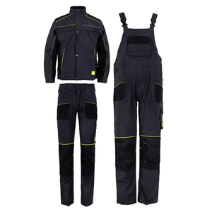 <b>Black</b> Breathable Anti-static Cotton Workwear Set Jacket Cargo <b>Pants</b> Overalls Multiple Pockets Reflective Stitching Unisex All - Product Image 1