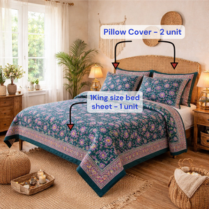 Sábanas de Matrimonio Súper Suaves, Duraderas, Ecológicas, Agradables al Tacto, con Estampado Floral Jaipuri, Hechas a Mano en India, 100% Algodón Premium, 200 Hilos - Product Image 5