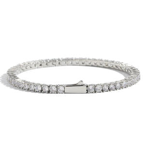 Pulsera de tenis de moissanita con cierre de caja, brazalete clásico de piedras redondas brillantes, brazalete chapado en oro con piedras brillantes para - Product Image 2