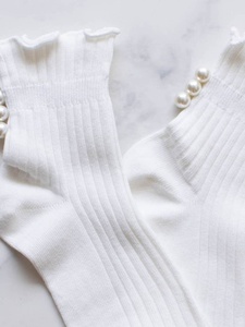 High Quality Ribbed Ruffle Ankle <b>Socks</b> with Decor for Women Soft Cotton Wholesale Made in Vietnam Factory Customizable - Product Image 4