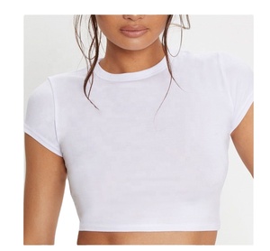 Nuevo diseño de verano para mujer, Top corto de algodón 100%, camiseta teñida lisa con logotipo personalizado, Top corto para mujer, Top corto al por mayor para mujer - Product Image 1