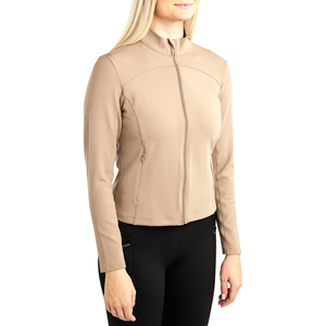 Chaqueta de equitación para mujer, corte ajustado, con cremallera, abrigo para jinete, elástica, transpirable, ropa deportiva para exteriores, color beige - Product Image 1