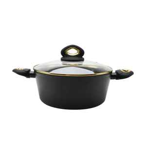 Olla de aluminio antiadherente con tapa de vidrio, compatible con inducción, para cocinar sopa, utensilios de cocina negros. - Product Image 1