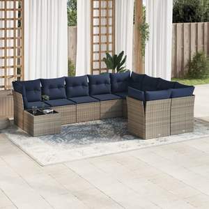 Ensemble de canapés de patio en poly rotin gris de 10 pièces avec coussins Collection de meubles d'extérieur durables - Product Image 1