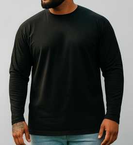 Men's <b>Black</b> <b>Long</b> Sleeve <b>T</b>-<b>Shirt</b> Solid O-Neck Regular Fit Casual Knitted Tee - Product Image 2