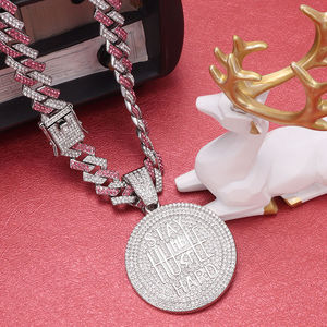 Hip Hop <b>Iced</b> <b>Out</b> Moissanite Pendant Necklace Silver Plated Rope <b>Chain</b> Round Disc Jewelry for Party Gift - Product Image 6