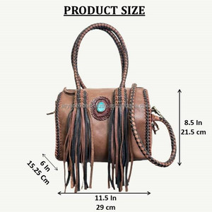 กระเป๋าสะพายข้างแต่งพู่ความจุขนาดใหญ่สำหรับผู้หญิงกระเป๋าสะพายไหล่แฟชั่นหนังวัวพร้อมหูหิ้วถัก - Product Image 2