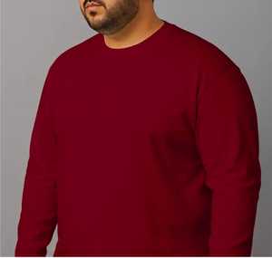 Camiseta de Manga Larga para Hombre, Cuello Redondo, Poliéster/Algodón, Tejido de Punto, Color Granate Sólido, Corte Regular Informal, Transpirable, 220g - Product Image 3