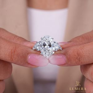 Three Stone Oval Cut Lab Grown Diamond <b>Ring</b> White Gold Plated Engagement Wedding Anniversary Party Promise <b>Ring</b> - Product Image 1