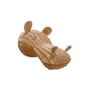 Ensemble décoratif suspendu Hippopotame artisanal au design spécial, en rotin, matériaux organiques, pour la décoration murale de chambre d'enfant. - Product Image 1