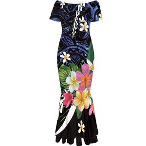 Off Shoulder Floral Print Maxi Dress With Ruffles Mermaid Silhouette Boho Style Summer Party Dress Breathable Woven Fabric - Product Image 5