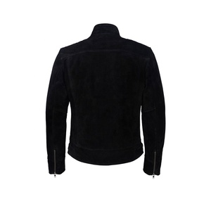 <b>Men's</b> Black <b>Suede</b> Motorcycle <b>Jacket</b> Stand Collar Zipper Closure Slim Fit Regular Length Moto Biker Style Autumn Wear - Product Image 6