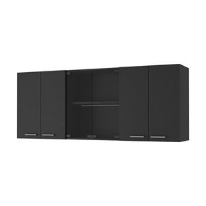 Shelton 59-Inch Wall Cabinet with Two Center Glass Doors Black Wengue <b>Kitchen</b> <b>Storage</b> <b>Unit</b> - Product Image 6