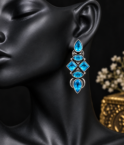 Pendientes de Plata Oxidada con Topacio Azul |   Pendientes colgantes geométricos llamativos |   Joyería al por Mayor - Product Image 6