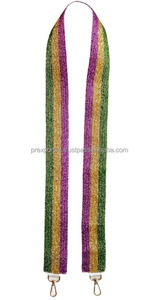 Handmade Vintage Beaded Hook <b>Adjustable</b> Crossbody Shoulder <b>Strap</b> Purse Bag Color Block Green Gold Purple Embroidery Eco-Friendly - Product Image 2