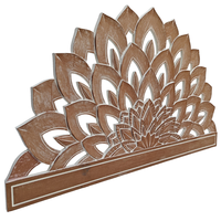 Tête de lit Smart Art Queen Size en bois sculpté Lotus, artisanale de luxe, éclairée et réglable en hauteur, finition blanchie naturelle, en bois d'ingénierie