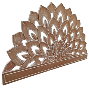 Cabecero de Cama Queen Size con Tallado de Loto en Madera Natural Blanca, Estilo Bohemio de Lujo, Cabecero de Madera Sintética Tipo Boho - Product Image 1