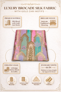 Tela de Seda Brocada Jacquard de Lujo con Motivos de Zari Dorado, Textil de Seda Ligero para Prendas y Decoración - Product Image 6