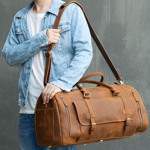 Custom Full Grain Leather Weekend <b>Overnight</b> <b>Bag</b> With Shoes Compartment Large Capacity Travel <b>Bag</b> Leather Duffle <b>Bags</b> for Men - Product Image 2