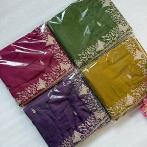 Sari en Georgette Pure Star Premium avec broderie de sequins C-Pallu et bordure ajourée, avec chemisier, prix de gros par Royal Export - Product Image 6