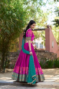 Premium Cotton Silk Stitched Lehenga Wholesale India Detailed Thread Work Georgette Dupatta For Wedding Resellers - Product Image 3